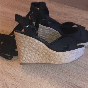 Lulu’s Black Lace-Up Espadrille Wedges